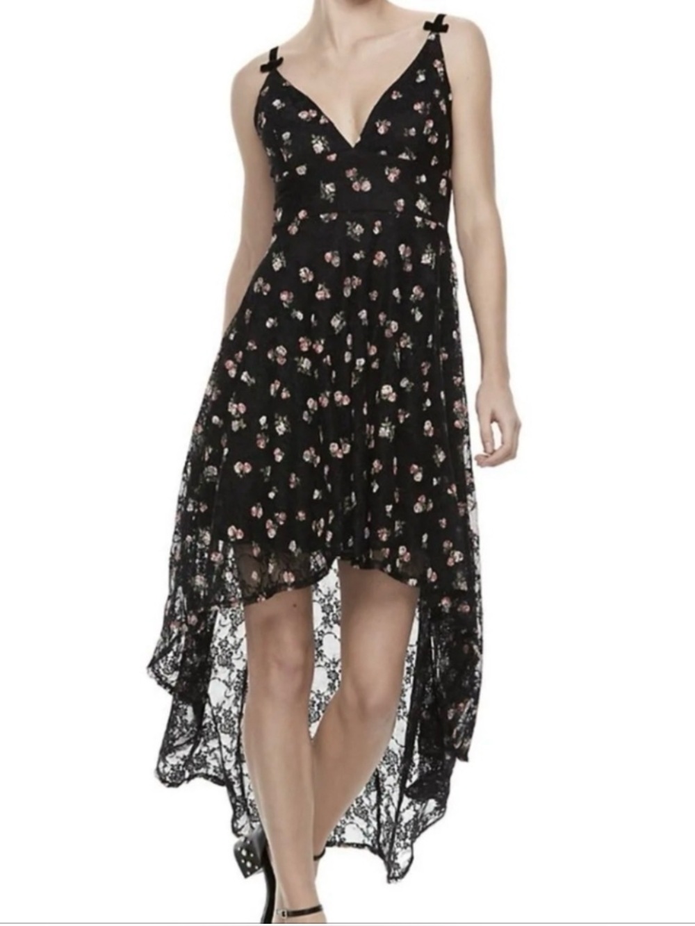 Disney Princess Black Floral High-Low Dress with Spaghetti Straps Medium